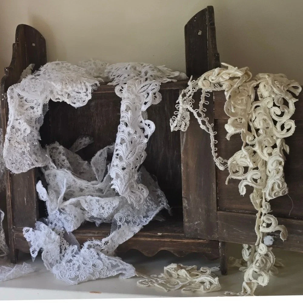 Vintage Lace Trim Bulk Lot White Ivory Mixed Styles Sewing Crafting Junk Journal